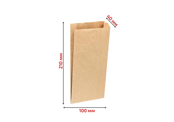 Пакет бумажный Саше 210*100*40 мм - 40 гр/м2 - бурый