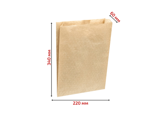 Пакет бумажный Саше 340*220*60 мм - 40 гр/м2 - бурый