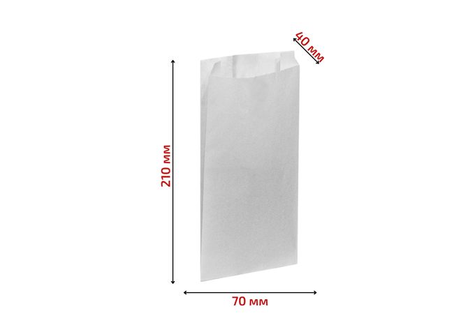 Пакет бумажный Саше 210*70*40 мм - 40 гр/м2 - белый